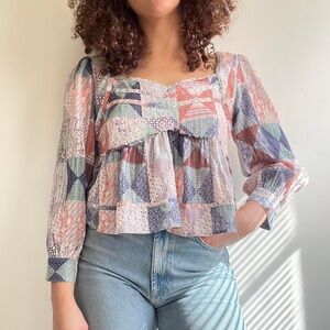 American Eagle quilt patchwork print shirt
